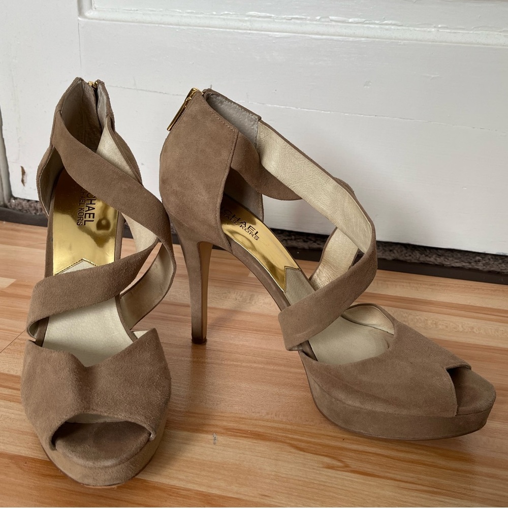 Michael Kors Suede Platform Cross Strap Heels